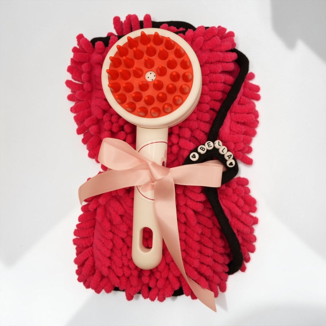 Pet Bath & Grooming Set – Massage Brush & Drying Towel